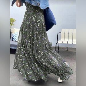 NWOT Army Green Floral Maxi Skirt